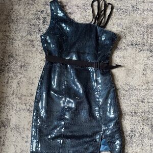 Women’s One-Shoulder Sequin Party Dress in Dark Teal